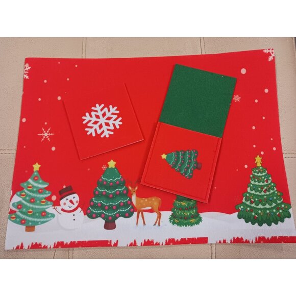 Christmas Place Mats & Silverware Holder With Coaster Set of 6 Heavy Felt NEW - Picture 3 of 7
